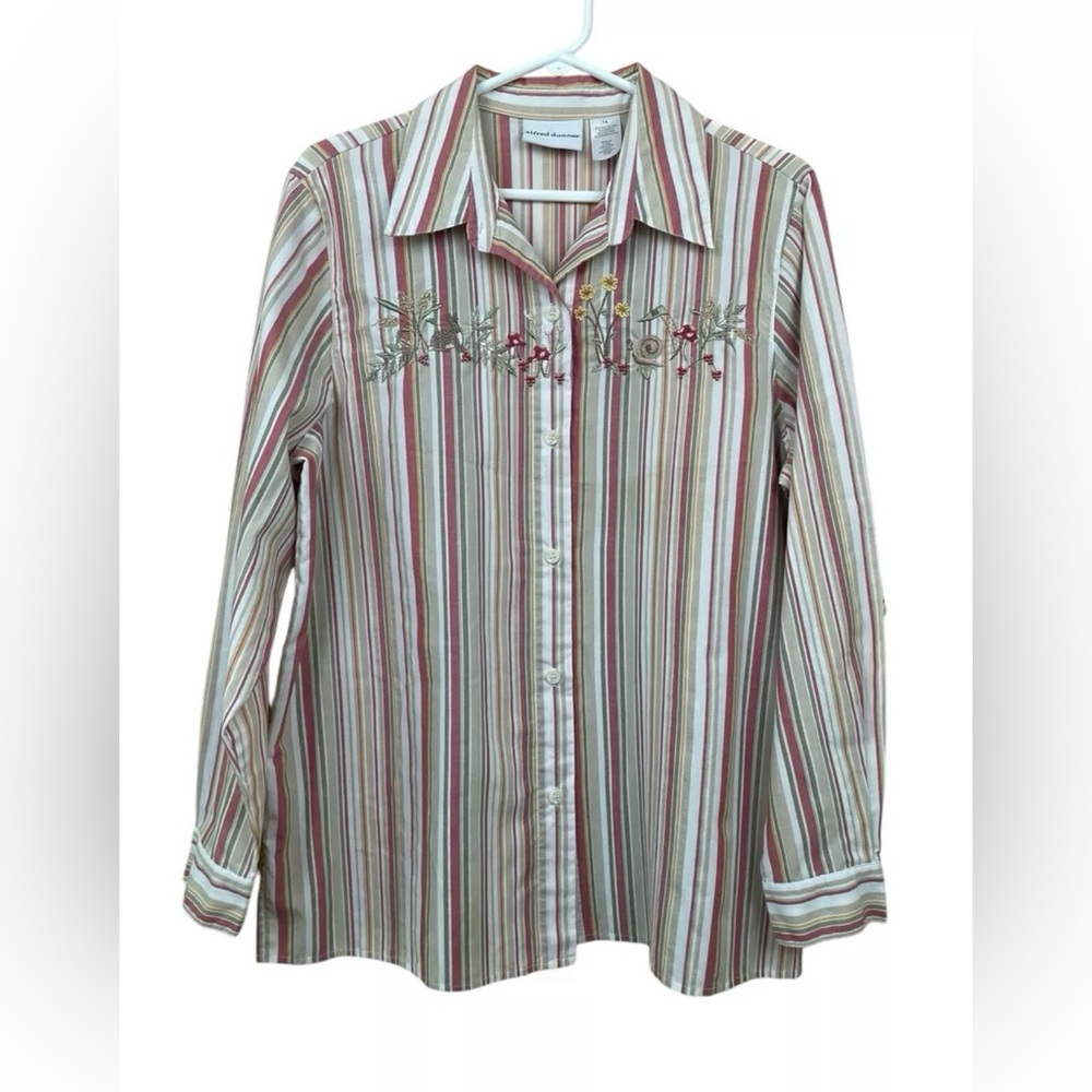 Alfred Dunner Embroidered Shirt Womens 14 Long Sleeve Button Up Shirt Mushrooms